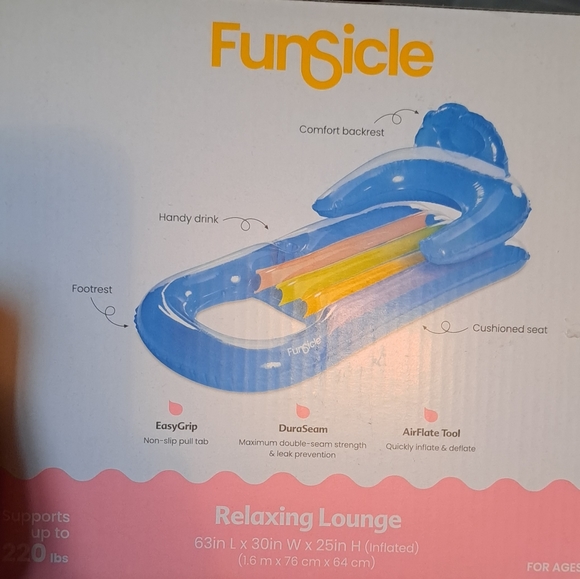 Funsicle Float Relaxing Lounging In Pool Comfort Back Rest - Picture 2 of 3